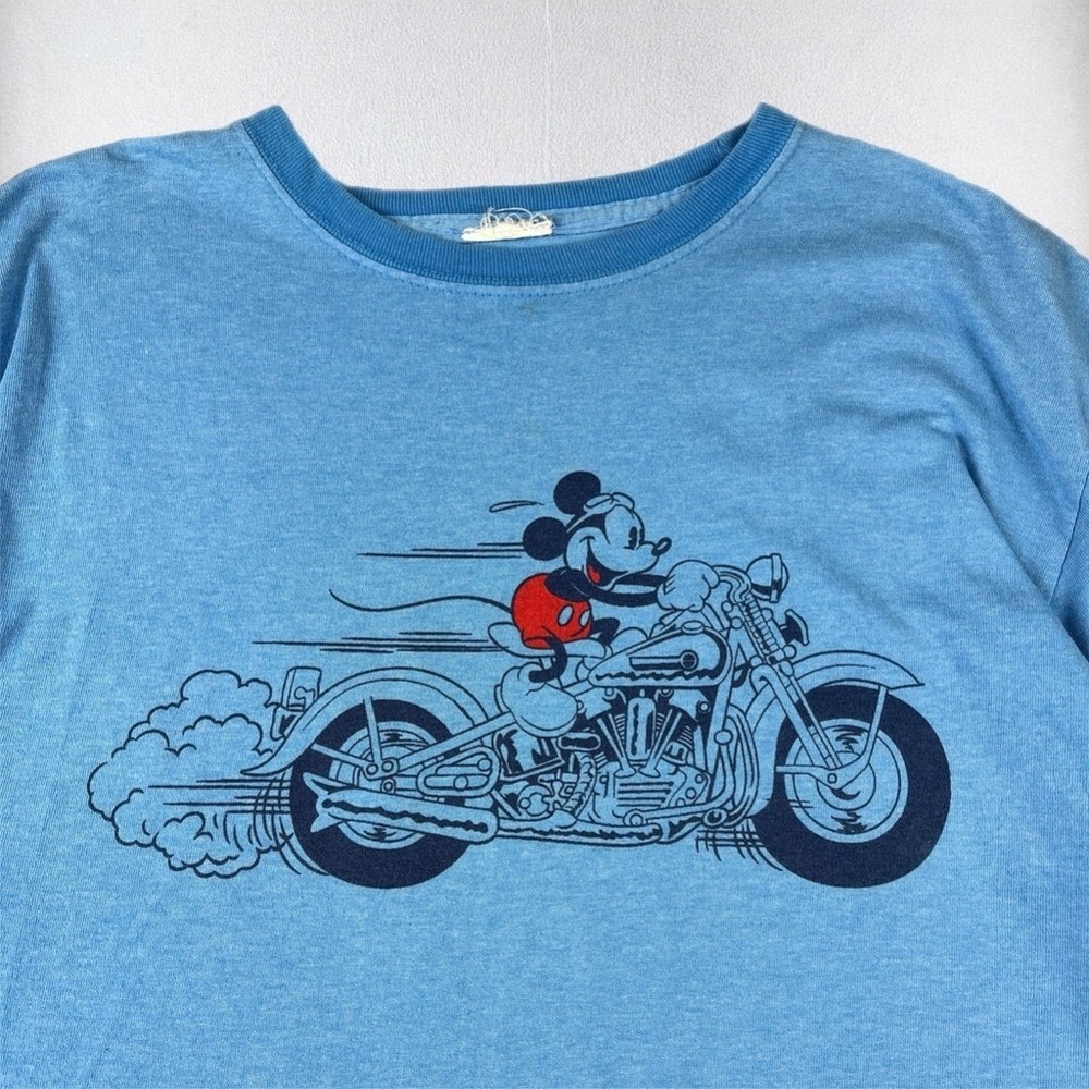 Vintage Disney Mickey Mouse T Shirt Mens XL Blue Motorcycle Ringer Graphic Tee